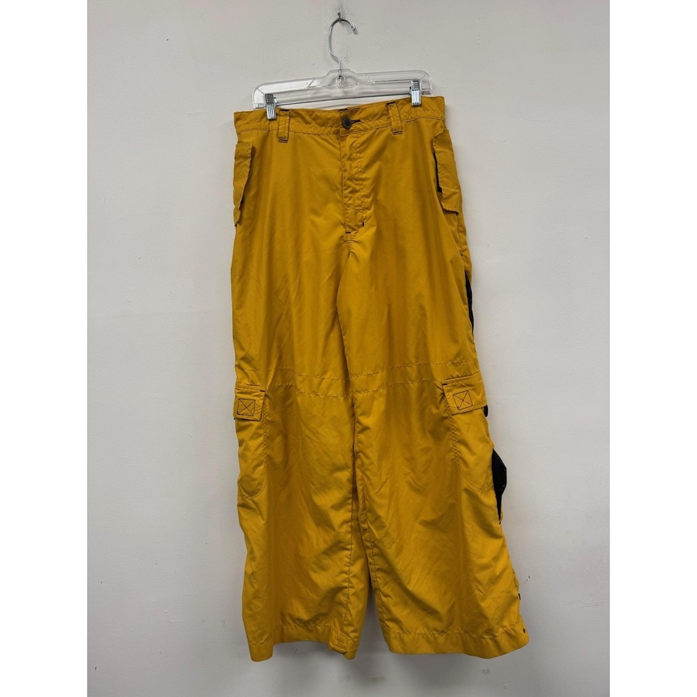 Vintage MacGear Rave Pants Mens 34x31 Yellow Polyester‎ Cargo Baggy Shell JNCO